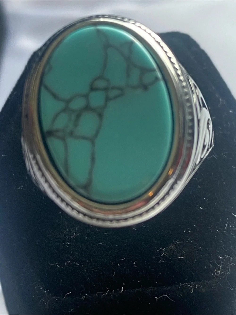 Turquoise Stone Silver-Tone Men's Statement Ring